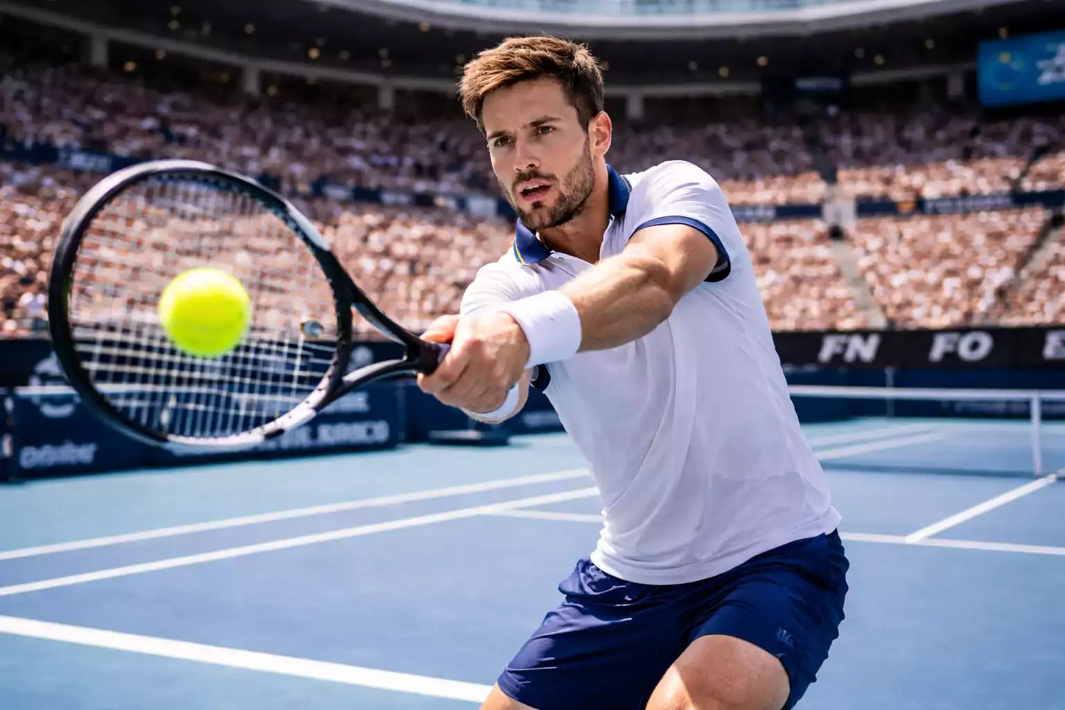Joueur de tennis sur le court en dur de l'Open d'Australie sous le soleil