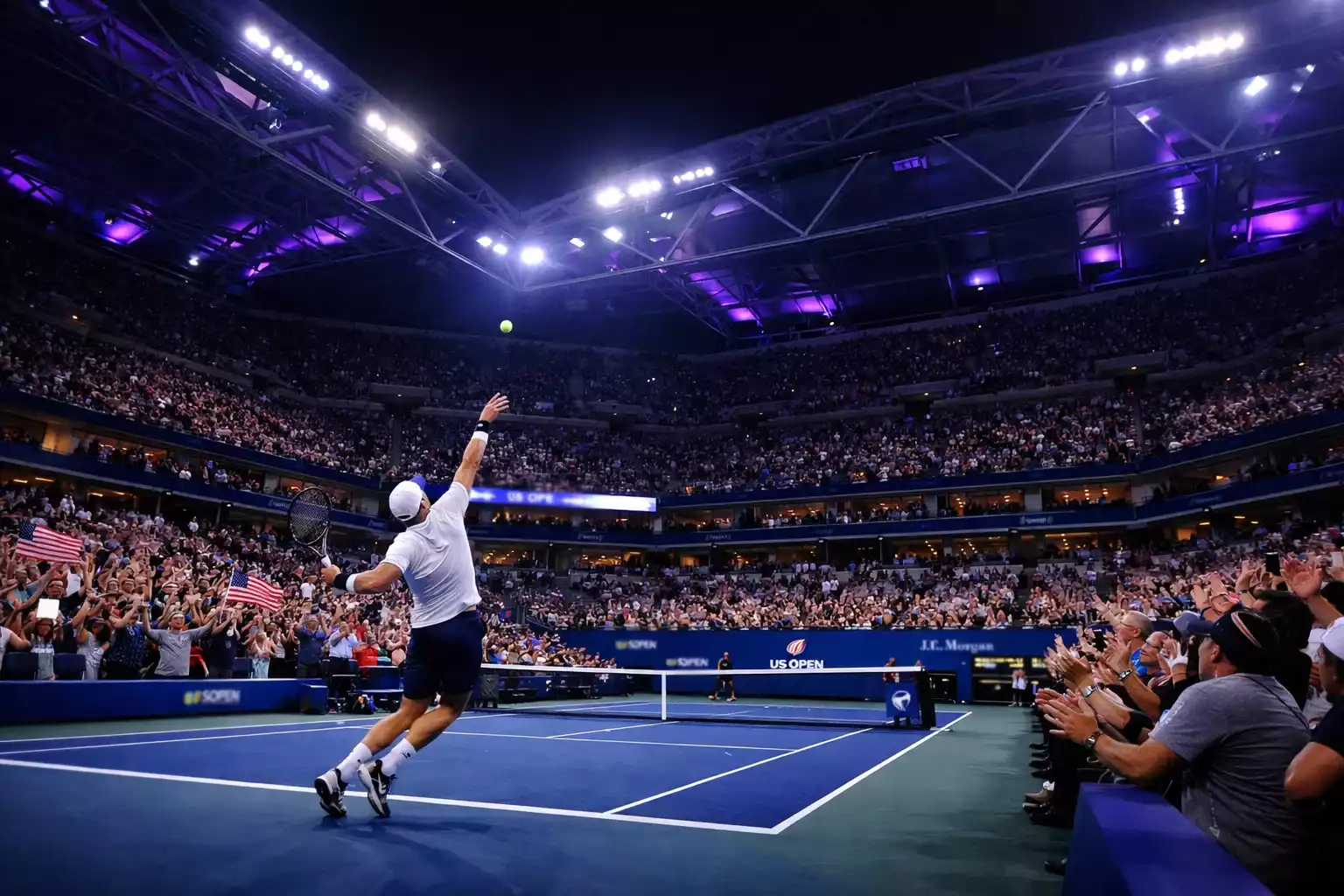 Match de tennis en session nocturne à l'US Open de New York