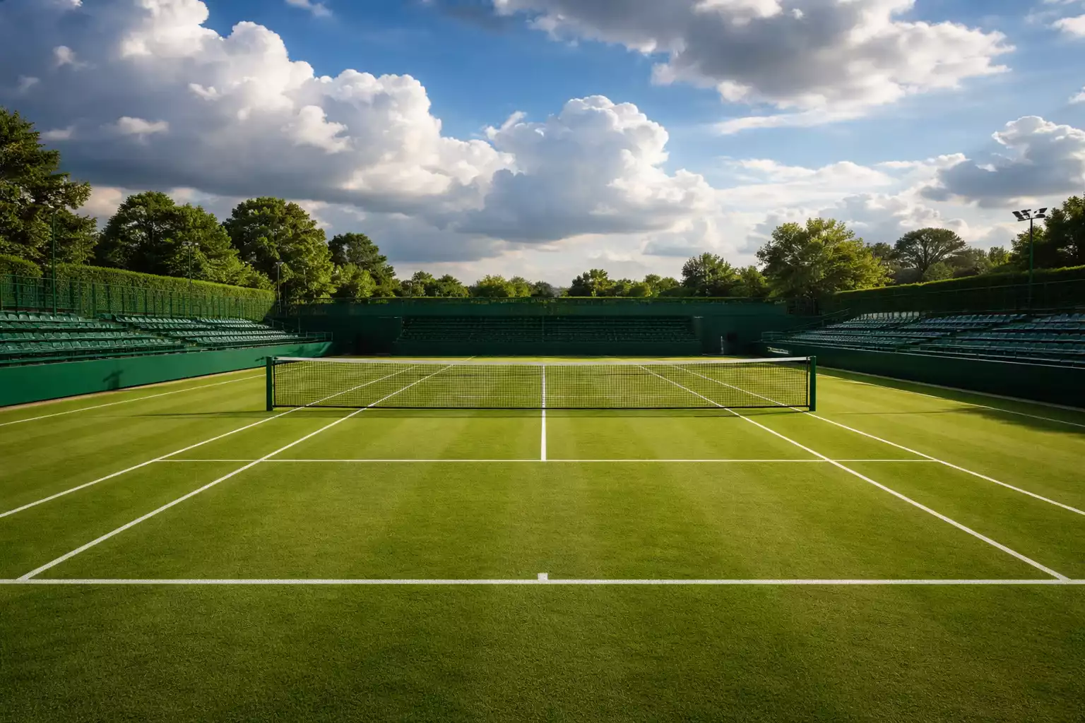 Court de tennis extérieur sous différentes conditions météo