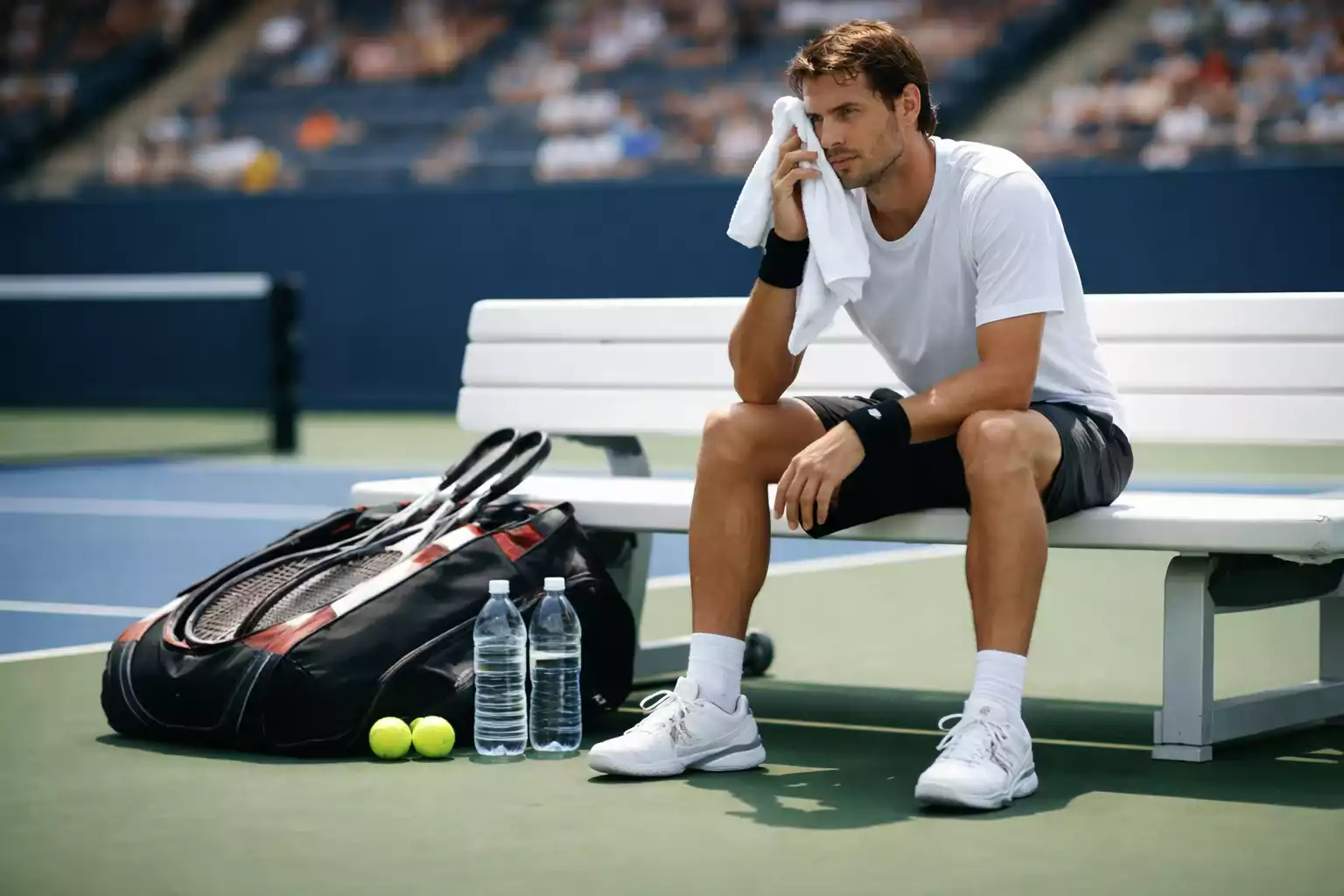 Joueur de tennis changeant de côté pendant une pause