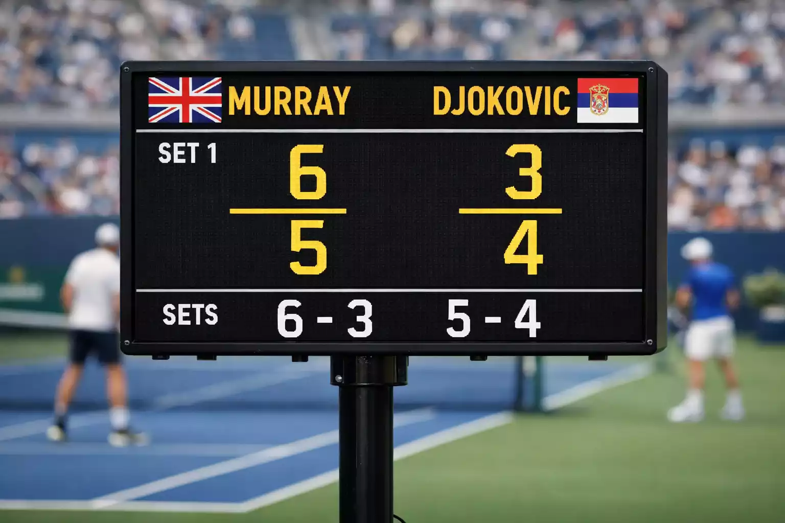 Tableau de scores de tennis montrant un match en cours