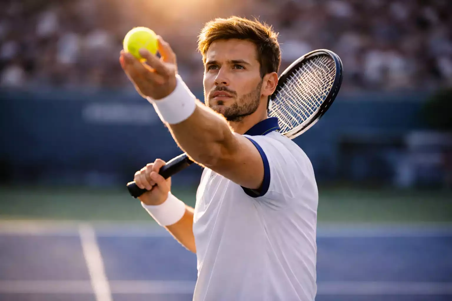 Joueur de tennis concentré avant un service