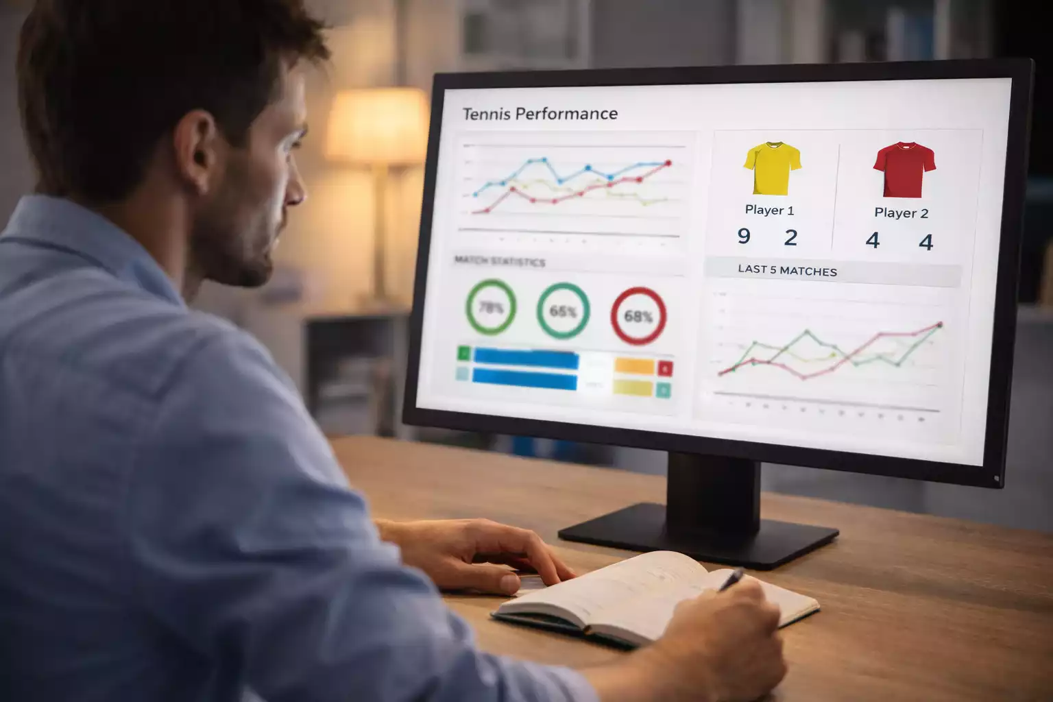 Analyste sportif étudiant des données de performance tennis sur écran